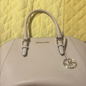 Michael Kors Cream Satchel with Quilted Texture and Gold Hardware